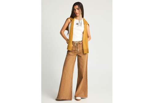 Funky Buddha Wide Leg Παντελόνι Τζιν Γυναικείο (FBL013-170-02-BROWN-SUGAR)