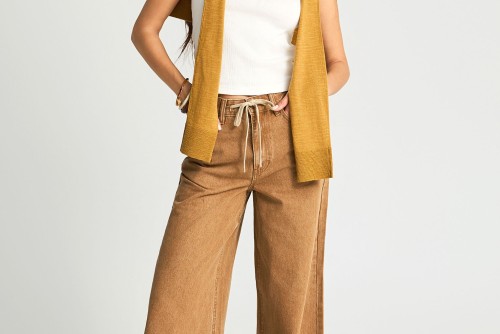 Funky Buddha Wide Leg Παντελόνι Τζιν Γυναικείο (FBL013-170-02-BROWN-SUGAR)