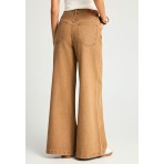 Funky Buddha Wide Leg Γυναικείο Παντελόνι Τζιν Καφέ
