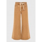 Funky Buddha Wide Leg Γυναικείο Παντελόνι Τζιν Καφέ