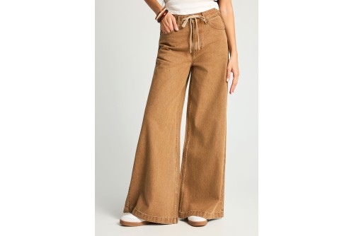 Funky Buddha Wide Leg Παντελόνι Τζιν Γυναικείο (FBL013-170-02-BROWN-SUGAR)