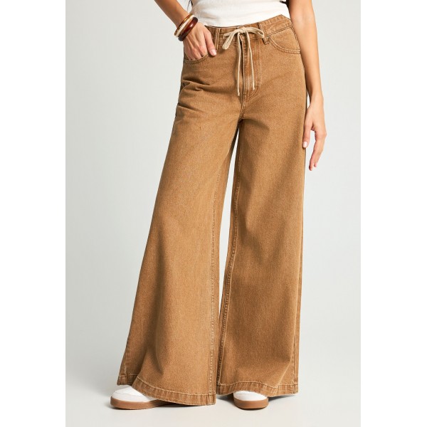 Funky Buddha Wide Leg Παντελόνι Τζιν Γυναικείο (FBL013-170-02-BROWN-SUGAR)