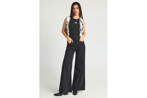 Funky Buddha Wide Leg Παντελόνι Τζιν Γυναικείο (FBL013-173-02-BLACK)