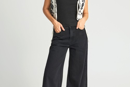 Funky Buddha Wide Leg Παντελόνι Τζιν Γυναικείο (FBL013-173-02-BLACK)
