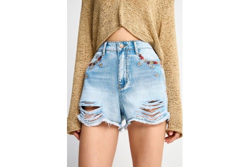 Funky Buddha Embroidery Σορτς Τζιν Γυναικείο (FBL013-174-03-LT-BLUE)