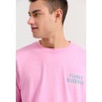 Funky Buddha Garment Dyed Ανδρικό Κοντομάνικο T-Shirt Ροζ