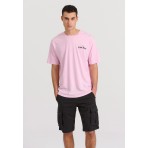 Funky Buddha Tropical Print Ανδρικό Κοντομάνικο T-Shirt Ροζ