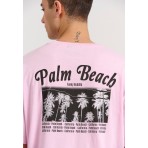 Funky Buddha Tropical Print Ανδρικό Κοντομάνικο T-Shirt Ροζ