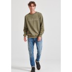 Funky Buddha Ανδρικό Φούτερ με Λαιμόκοψη Λαδί