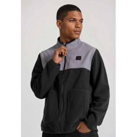 Funky Buddha Ανδρική Full Zip Fleece Ζακέτα Μαύρη, Γκρι