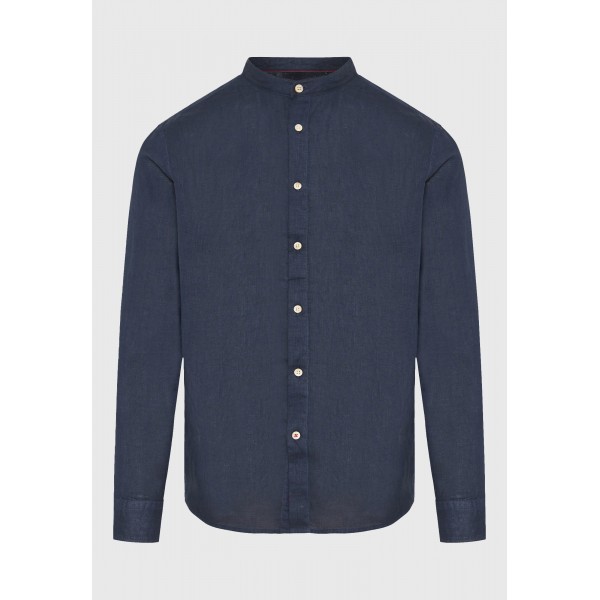 Funky Buddha Garment Dyed Mao Πουκάμισο Μακρυμάνικο Ανδρικό (FBM011-003-05-NAVY)