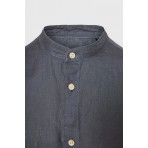 Funky Buddha Ανδρικό Μακρυμάνικο Λινό Πουκάμισο Γκρι