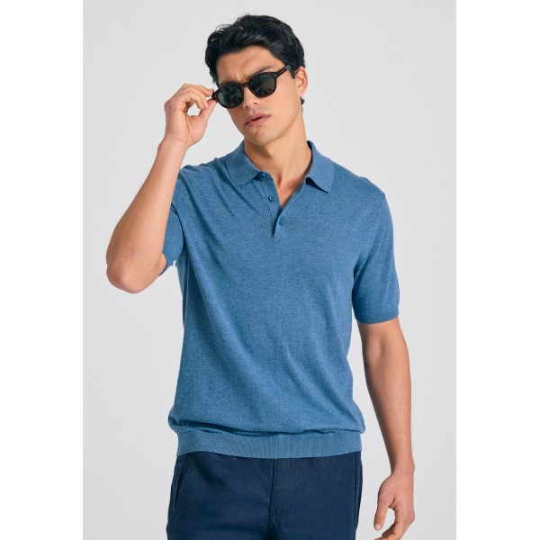 Funky Buddha Ανδρικό  Πλεκτό Με Γιακά Πόλο (FBM011-005-09-AZURE-BLUE-MEL)