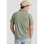 Funky Buddha Garment Dyed Ανδρική κοντομάνικη Μπλούζα Πόλο Χακί