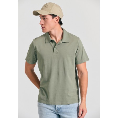 Funky Buddha Garment Dyed Ανδρική κοντομάνικη Μπλούζα Πόλο Χακί