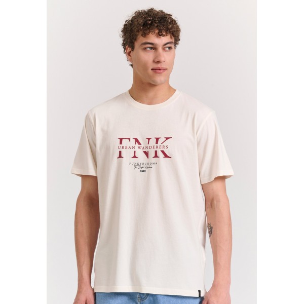 Funky Buddha Ανδρική Μπλούζα Κοντό Μανίκι Με Τύπωμα (FBM011-017-04-OFF-WHITE)