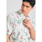 Funky Buddha Linen Blend Resort Ανδρικό Κοντομάνικο Πουκάμισο Εκρού