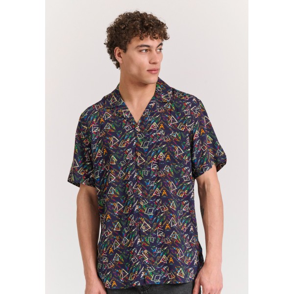 Funky Buddha Ανδρικό Πουκάμισο Με Κοντό Μανίκι (FBM011-031-05-NAVY)
