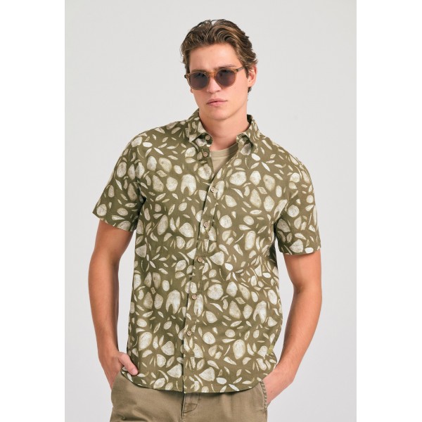 Funky Buddha Linen Blend Πουκάμισο Κοντομάνικο Ανδρικό (FBM011-042-05-OLIVE)