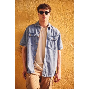 Funky Buddha Πουκάμισο Κοντομάνικο Ανδρικό (FBM011-053-05-MD-BLUE)
