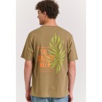 Funky Buddha Ανδρική Κοντομάνικη Μπλούζα Λαδί