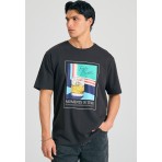 Funky Buddha Photographic Ανδρικό Κοντομάνικο T-Shirt Ανθρακί