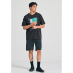 Funky Buddha Photographic Ανδρικό Κοντομάνικο T-Shirt Ανθρακί