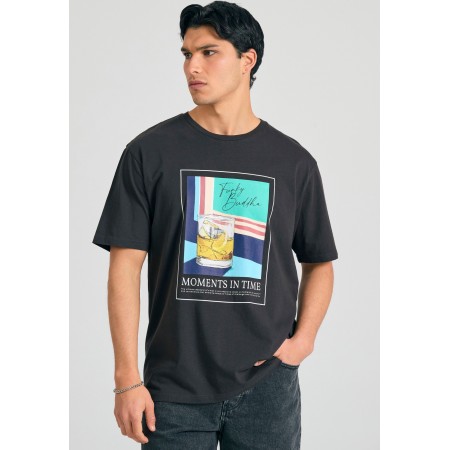 Funky Buddha Photographic Ανδρικό Κοντομάνικο T-Shirt Ανθρακί