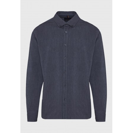 Funky Buddha Ανδρικό Μακρυμάνικο Πουκάμισο Oxford Μπλε Σκούρο