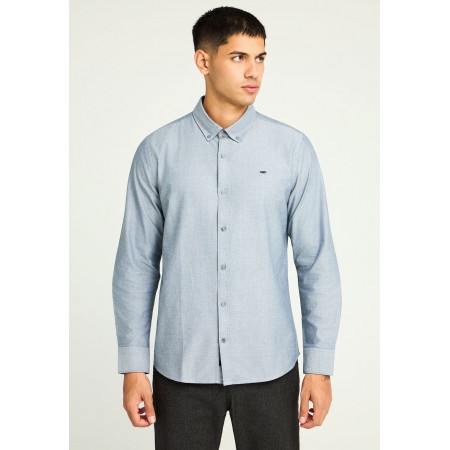 Funky Buddha Ανδρικό Μακρυμάνικο Πουκάμισο Oxford Γκρι