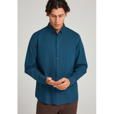 Funky Buddha Ανδρικό Μακρυμάνικο Πουκάμισο Oxford Πετρόλ