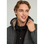 Funky Buddha Ανδρικό Casual Μπουφάν με Κουκούλα Γκρι Σκούρο