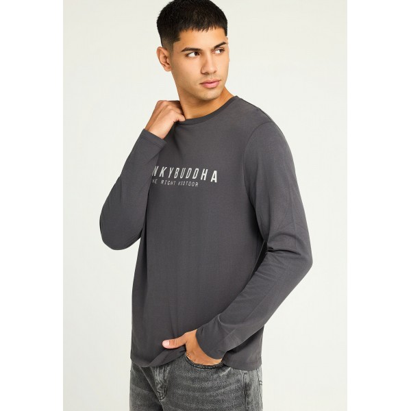 Funky Buddha Print On The Chest Μπλούζα Με Λαιμόκοψη Ανδρική (FBM012-002-07-DK-GREY)