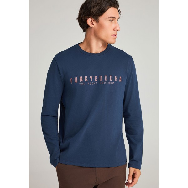Funky Buddha Print On The Chest Μπλούζα Με Λαιμόκοψη Ανδρική (FBM012-002-07-NAVY)