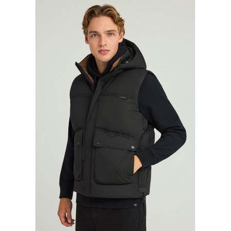 Funky Buddha Ανδρικό Αμάνικο Μπουφάν Γιλέκο με Κουκούλα Μαύρο