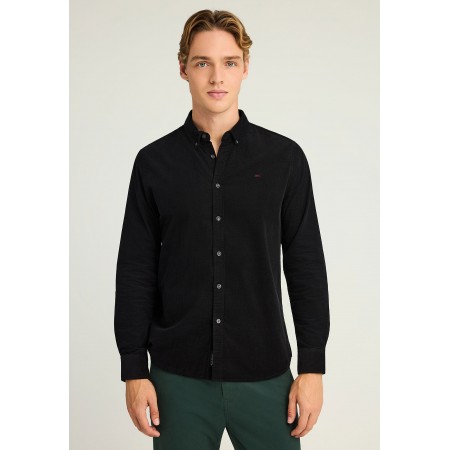 Funky Buddha Ανδρικό Μακρυμάνικο Πουκάμισο Κοτλέ Μαύρο