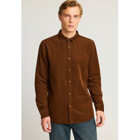 Funky Buddha Ανδρικό Μακρυμάνικο Πουκάμισο Κοτλέ Καφέ