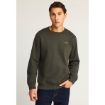 Funky Buddha Ανδρική Μακρυμάνικη Μπλούζα με Λαιμόκοψη Χακί