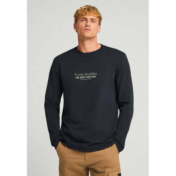 Funky Buddha Branded Print Μπλούζα Με Λαιμόκοψη Ανδρική (FBM012-003-07-BLACK)