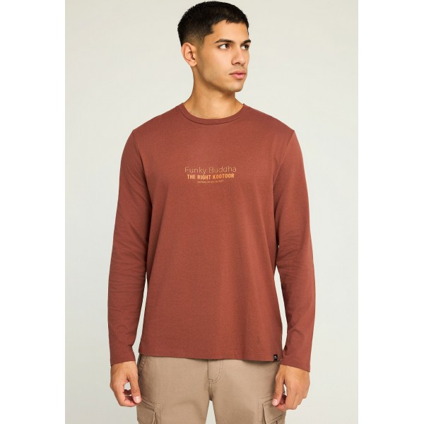 Funky Buddha Branded Print Μπλούζα Με Λαιμόκοψη Ανδρική (FBM012-003-07-HENNA-BROWN)