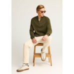 Funky Buddha Ανδρικό Πλεκτό Με Φερμουάρ (FBM012-003-09-DUSTY-OLIVE-MEL)