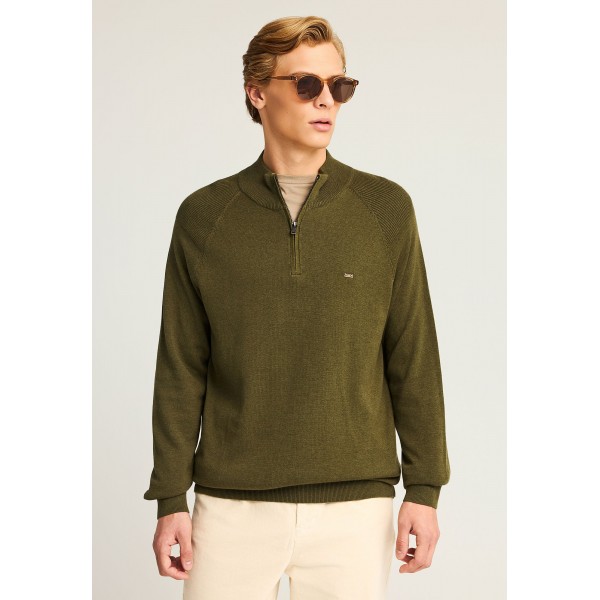 Funky Buddha Ανδρικό Πλεκτό Με Φερμουάρ (FBM012-003-09-DUSTY-OLIVE-MEL)