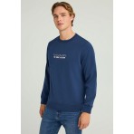 Funky Buddha Ανδρικό Μακρυμάνικο Φούτερ με Λαιμόκοψη Μπλε Σκούρο