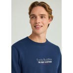 Funky Buddha Ανδρικό Μακρυμάνικο Φούτερ με Λαιμόκοψη Μπλε Σκούρο