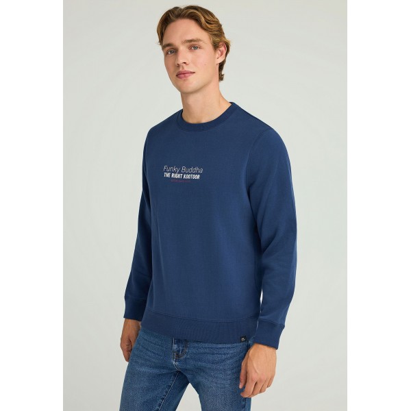 Funky Buddha Printed Logo Μπλούζα Με Λαιμόκοψη Ανδρική (FBM012-007-06-MIDNIGHT-BLUE)