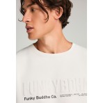 Funky Buddha Ανδρικό Φούτερ με Λαιμόκοψη Γκρι Ανοιχτό