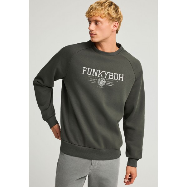 Funky Buddha Logo Print Μπλούζα Με Λαιμόκοψη Ανδρική (FBM012-011-06-FOREST-NIGHT)