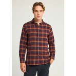 Funky Buddha Checkered Πουκάμισο Μακρυμάνικο Ανδρικό (FBM012-016-05-EARTH-RED)