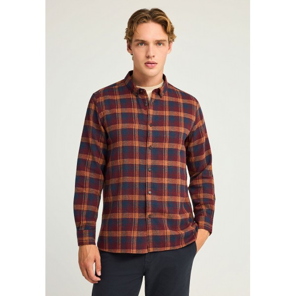 Funky Buddha Checkered Πουκάμισο Μακρυμάνικο Ανδρικό (FBM012-016-05-EARTH-RED)