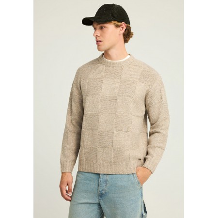 Funky Buddha Ανδρική Μακρυμάνικη Πλεκτή Μπλούζα Με Λαιμόκοψη Μπεζ